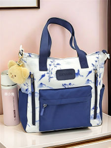 Cute Canvas Shoulder Bag Large Capacity Student Class Bag Book Carrier Crossbody Bag Removable Handle Soft Polyester Lining