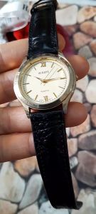 Đồng hồ nam SCRIPT m&aacutey v&agraveng size:35mm d&acircy da đen second hand si nhật- đ&atilde qua sử dụng