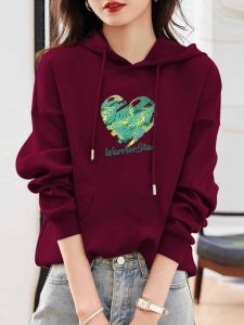 Trendy Cotton Sweatshirt Womens Spring Loose Slimming Print Hooded Pure Cotton Design Sense Fashion Top Simple Style