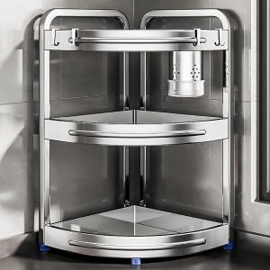 Modern Simple Stainless Steel 304 Kitchen Spice Rack Corner Triangle Multi-Function Wall Corner Storage Shelf Anti-Rust