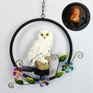 Modern Landscape Decor Resin Animal Lamp Owl Wind Chimes Outdoor Creative Hanging Solar Garden Light Iron Art Resin Body