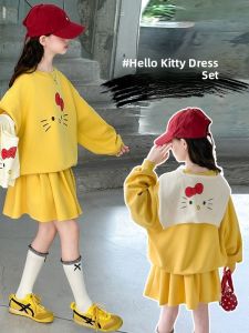 MPW | Girls School Style Three-Piece Set Cartoon Hoodie Pleated Skirt Outfit Korean Trend Autumn Wear For Middle And Big Kids