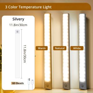 Under Cabinet Lighting Dimmable 3 Color Rechargeable Closet Light Battery Operated Magnetic Night Light for Kitchen Wardrobe