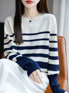 เสื้อสเวตเตอร์ถักคอวีแขนยาวผู้หญิงผ้าฝ้ายแท้สีบล็อก ทรงหลวม หนา อบอุ่น แฟชั่นฤดูใบไม้ร่วง 2025 เสื้อชั้นในอเนกประสงค์