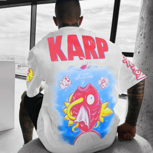 Bandai | 2026 Summer New Pokemon Cotton T Shirt Magikarp Back Print Red Yellow Fin Design Loose Fit Men Women Casual Anime Fashion