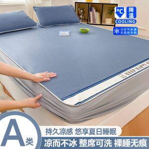 Ice Silk Folding Cooling Mat Three-Piece Set Bed Canopy Washable Air Conditioned Soft Mat for Home Use Mattress Cover Summer