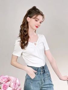 HEYINI | Áo Thun Ngắn Trắng cho Phụ Nữ Nhỏ Gọn