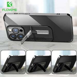 FLOVEME With Invisible Kickstand Holder Phone Case For iphone 14 13 Pro Max 14 Plus With Glass Lens Film Protection Stand All-inclusive Hard PC Shockproof Back Cover For iphone 14 13