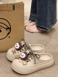 Cute Cartoon Laced Hole Shoe Women Summer Outdoor Thick Bottom Anti-slip Indoor Home Head Cover Sensation Slipper Sandals