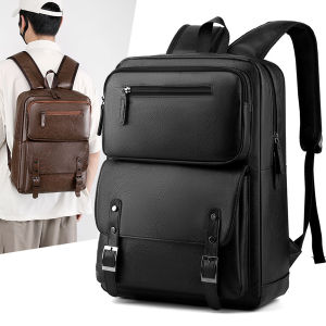 Fashion Men Backpack PU Leather Bagpack Large Laptop Backpacks Male Mochilas Black Schoolbag For Teenagers Boys Brown Sac A Dos
