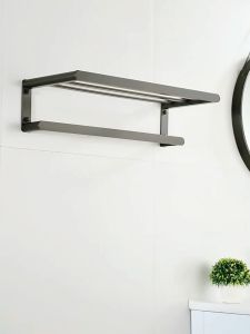 [OKLIFE. ]Black Bathroom Accessories Toilet Rack Bathroom Storage Folding Towel Rack Bathroom Accessories Set