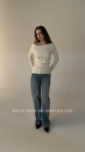 [KOREAN BRAND - VANILLA KNIT] Breeze Drape Off Shoulder Knitted Top – Slim Fit Korean Style