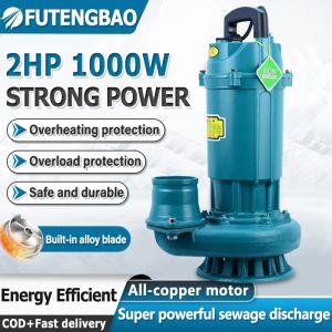 220V submersible pump cutting sewage pump 1000W (2HP) sewage submersible pump household septic tank sewage slurry self-priming cutting pump jet pump cutting type water pump sewage agricultural pump irrigation water pump