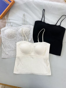 Áo Vest Cotton Thoáng Khí Cổ Chữ V Cạp Cao Mùa Hè Cho Nữ Áo Ngực Cố Định Kiểu Dáng Rộng Rãi Chất Liệu Khác Màu Trơn