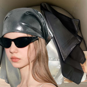 Y2K Hair Scarf Girls Punk Square Bandanas Headwear Blingbling Silver Head Scarf Headbands Hair Accessories