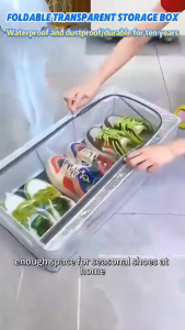 27ลิตร 60ซม. กล่องรองเท้าพับได้  พร้อมโครงเหล็ก / กล่องเก็บเสื้อผ้าใต้เตียง / กล่องจัดระเบียบเสื้อผ้ารองเท้าผ้าใบ PVC ใส / กล่องรองเท้ากันฝุ่นความจุขนาดใหญ่