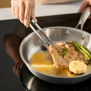 Omi Gourmet Solid Stainless Steel Frying/Wok Pan - Premium Cookware Food-Safe 304 Stainless Steel Induction Ready Healthy & Durable (20/24/28cm)