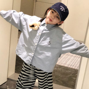 Cute Embroidered Washed Cotton Shirt for Girls Spring New Style Japanese Style Childrens Clothing Long Sleeve Cotton Fabric