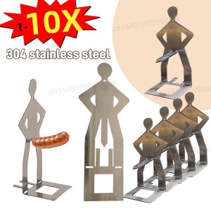 1-10PCS Funny Stainless Steel BBQ Sausage Holder Portable Outdoor Humanoid Barbecue Sausage Rack Decoration Kitchen Cooking Tool