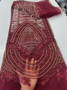 5 Yards Luxury African Crystal Beaded Lace High Quality Sequins Embroidery French Tulle Lace Fabric For Nigerian Wedding