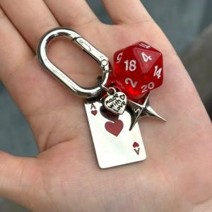 Red Heart A Dice Keychain bag charms purse Car Keyring Exquisite Couple Backpack Decoration Fashion irregular Accessories Gifts