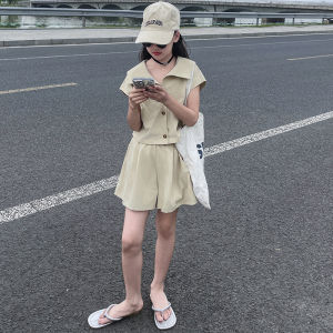 Girls Summer Casual Navy Collar Workwear Set Thin Medium Large Children Trendy Childrens Clothing Korean Style Childrens Outfit