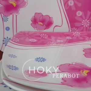 12 PCS ATAU 1 LUSIN PIRING KOTAK MOTIF PINK MEWAH MELAMIN UNICA 9 INCH FREE BUBBLEWRAP