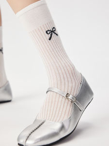 Ballet Style Mid-Calf Thin Socks for Women with Butterfly Knot Summer Breathable Moisture Wicking Cotton Blend Home Comfort Stockings