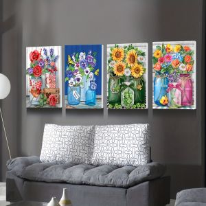 Bộ Tranh Gắn Đá Tự Làm - Kim Cương Tròn Full Khảm Hoa Văn Bình Hoa Phong Cách Châu Âu Trang Trí Nhà Cửa Tranh Thêu Chữ Thập Tác Phẩm Nghệ Thuật