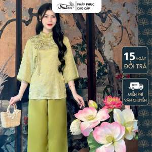 (MA63) Pháp phục đi chùa THUKEO mẫu cổ tài vạt chéo khuy hoa mới chất lụa gấm kim cao cấp