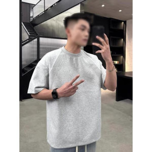 Space Cotton Short Sleeve Mens T-shirt Summer Trendy Brand American Shoulder Heavyweight Structured Five-Quarter Sleeve