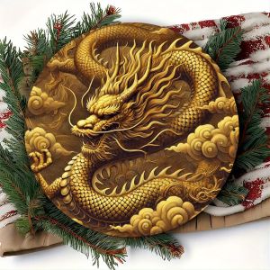 CIFbuy | Vintage Gold Dragon Metal Wall Art 8" 2D Foil Carved Sign Lucky Home Decor