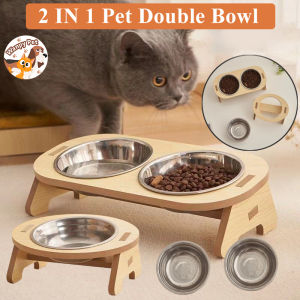 Elevated Cat Bowl Stainless Cat Dog Feeder and Drinker Double Bowl Pet Feeder Anti Overturning