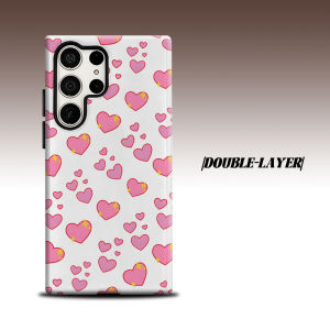 white pink hearts For Samsung Galaxy S26 S25 S24 A56 A36 Dual Layer Luxury Fashion Full Lens Protective Case