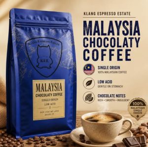 Malaysia Chocolaty Single Origin Coffee Beans | Freshly Medium Roasted | Klang Espresso Estate | Low Acid | Gentle on Stomach | Chocolate Notes | 100% Malaysian Single Origin