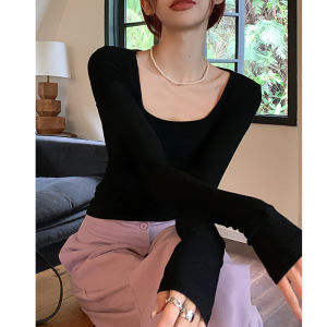 LUOFEN | Tight-Fitting U-Neck Long Sleeve T-Shirt for Women Autumn Winter 2025