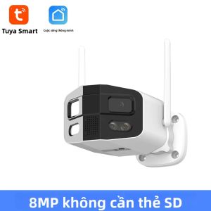 Camera An Ninh Ngoài Trời WiFi Tuya 8MP HD Hai Ống Kính 180 Độ ° Camera IP Chống Nước Tầm Nhìn Ban Đêm Màu Góc Rộng Với Tính Năng Đàm Thoại 2 Chiều Và Còi Báo Động