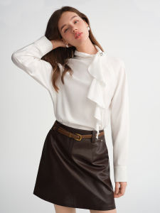 DUSHU | Asymmetric Collar Asymmetric Placket Slimming Casual Shirt