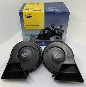 แตรรถยนต์ 12V สีดำ คุณสมบัติ HELLA หอยโข่ง รุ่น Black Twin Tone