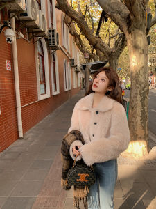 Winter Shortened Australian Lamb Fur Coat Female Collar Square Female Short Coat Small Size Big Coat Toscan Long Hair