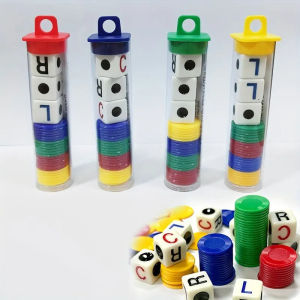 ชุดเกมสำหรับครอบครัวด้านซ้ายตรงกลางขวา1ชิ้น LCR พร้อมชิปรุ่นกระบอกสูบเกมกระดานภาษาอังกฤษแสนสนุกของขวัญปาร์ตี้เกมสำหรับปิคนิคตั้งค่าย