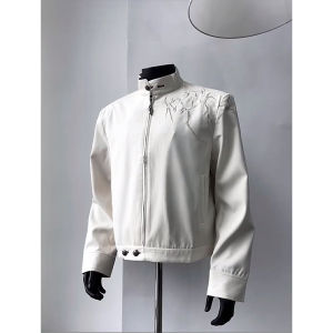 Spiky Design Short Shoulder Pad Baseball Jacket