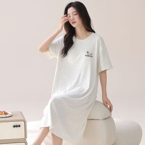 miiow | Plus Size Womens Cotton Sleep Dress Summer Thin Print Casual Home Wear Sweet Large Size Dress Can Be Worn Outside Catman