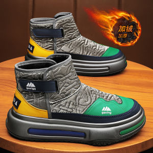 Mens Winter Snow Boots Thermal Fleece Lined High Top Outdoor Duck down Waterproof Cotton Shoes for Cold Weather Youth Trend