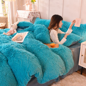 White Coral Fleece Four-Piece Set Winter Mink Fluff Milk Fiber Quilt Cover Double-Sided Flannel Bed Sheets Flannel