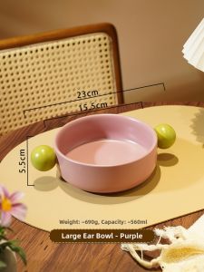 Creative Color Block Ceramic Salad Bowl with Double Handles for Oven And Microwave Rice Cooking And Fruit Salad Bowl