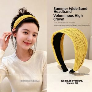 Yellow Glitter Wide Edge Headband For Summer Covering Hair Seam High Forehead