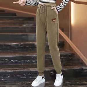 Winter Fleece-lined Thick Warm Pants Womens Outerwear Harem Pants Mom Pants Womens Loose Plus Size Casual Pants Straight-Leg Pants