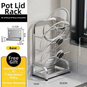 Drill-Free Wall Mounted Stainless Steel Pot Lid And Cutting Board Storage Rack