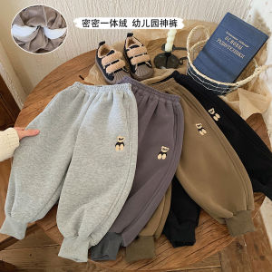 One to Get through Winter Boy Velvet Sweatpants Baby Single-Layer Fleece-Lined Winter Clothing Thickened Pants Kids Dense Velvet Cat-Rolling Pants